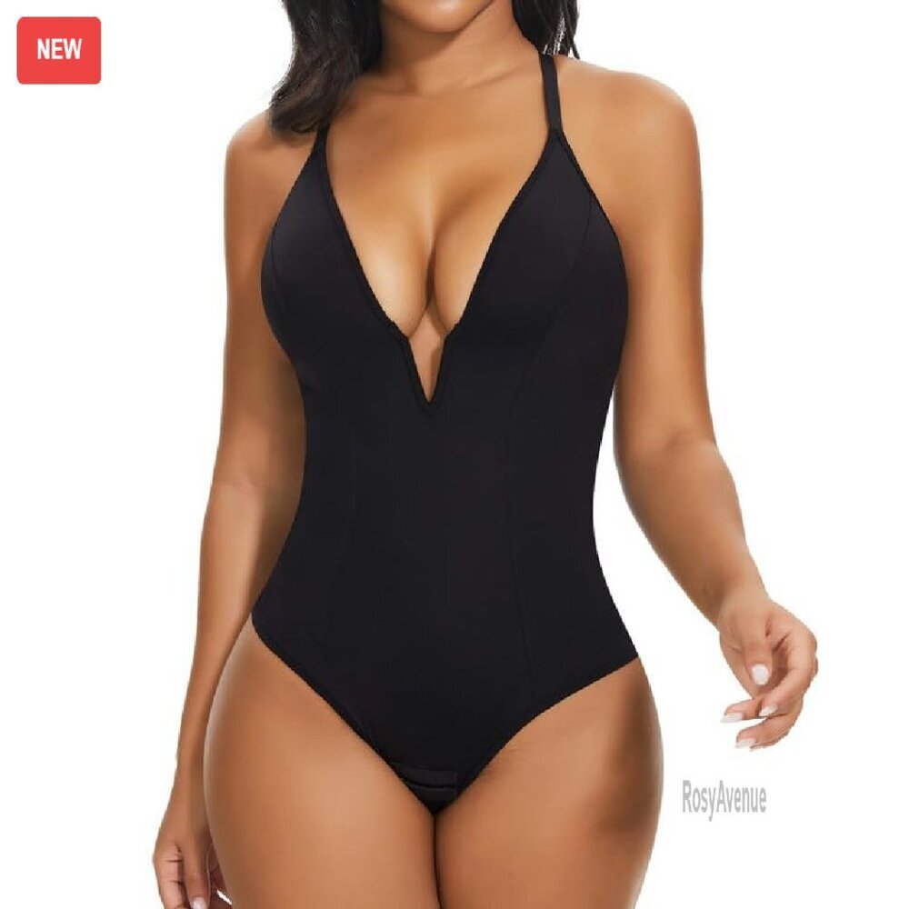 Deep V Neck Bodysuit Tummy Control Shapewear Thong Backless Cami